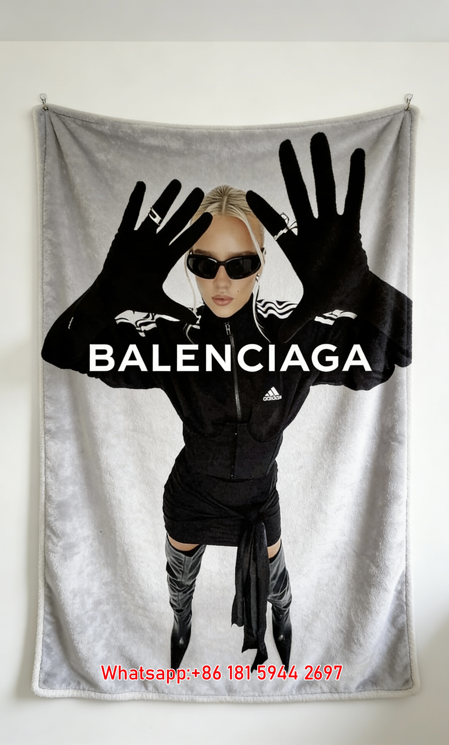 Balenciaga x Adidas Black Flannel Sofa Throw Blanket BA098